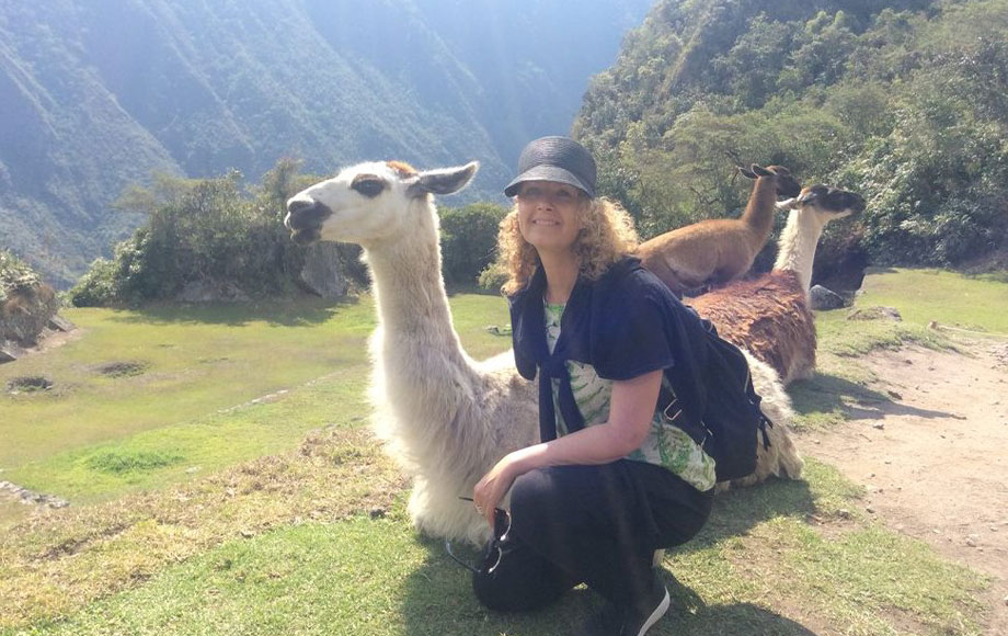 Anna at Machu Picchu with an Alpaca