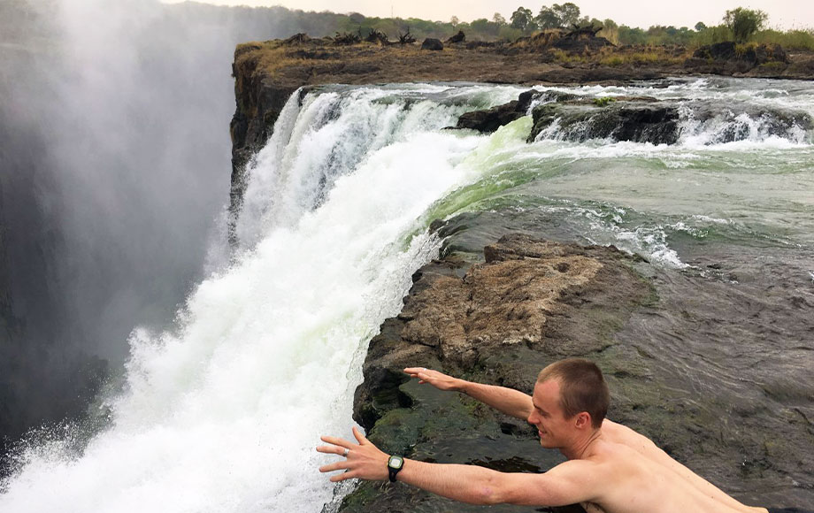 Jeremy in Devils Pool at Victoria Falls