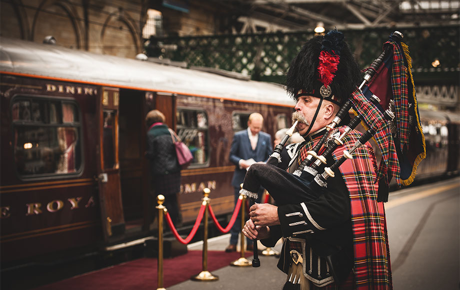 Scotsman playing bagpipes