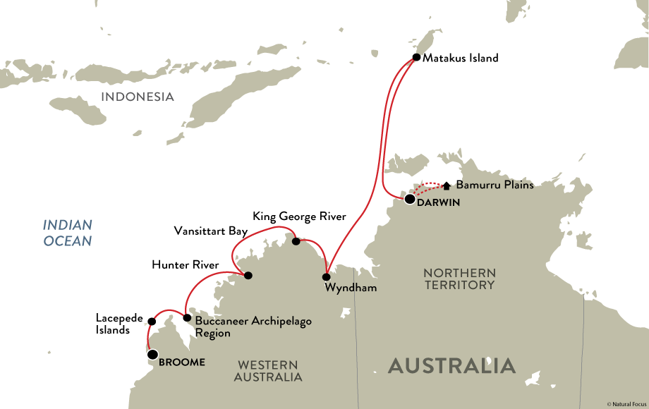 Map of the Silver Explorer Kimberley Cruise