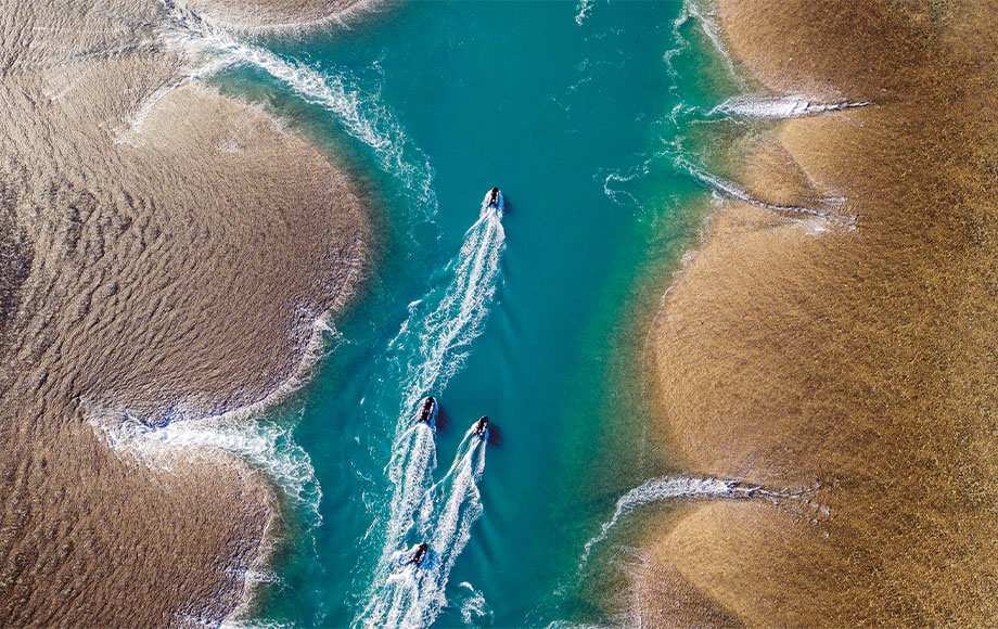 Zodiac cruise at Mongomery Reef in the Kimberley