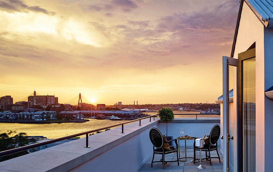 Langham Sydney sunset view from balcony