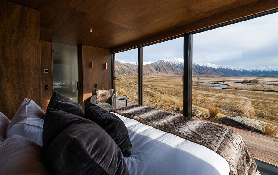 View from The Lindis pods in New Zealand's Ahuriri Valley